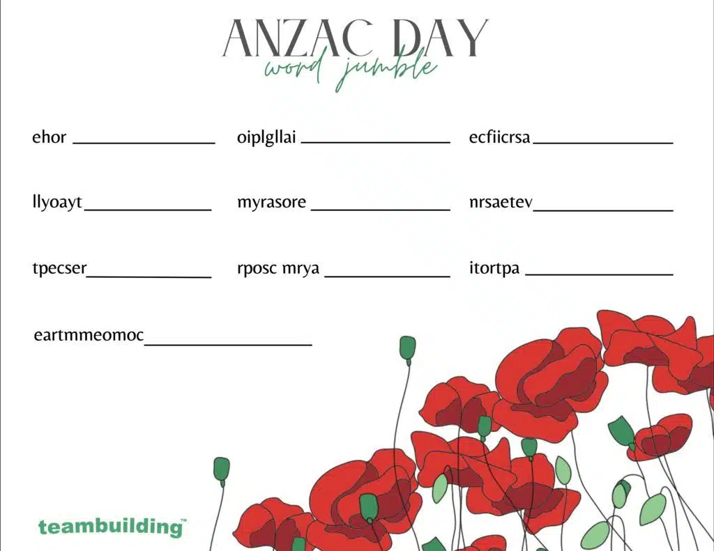 Anzac Day Word Jumble