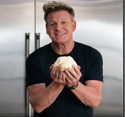 A photo of Gordon Ramsay holding a cauliflower