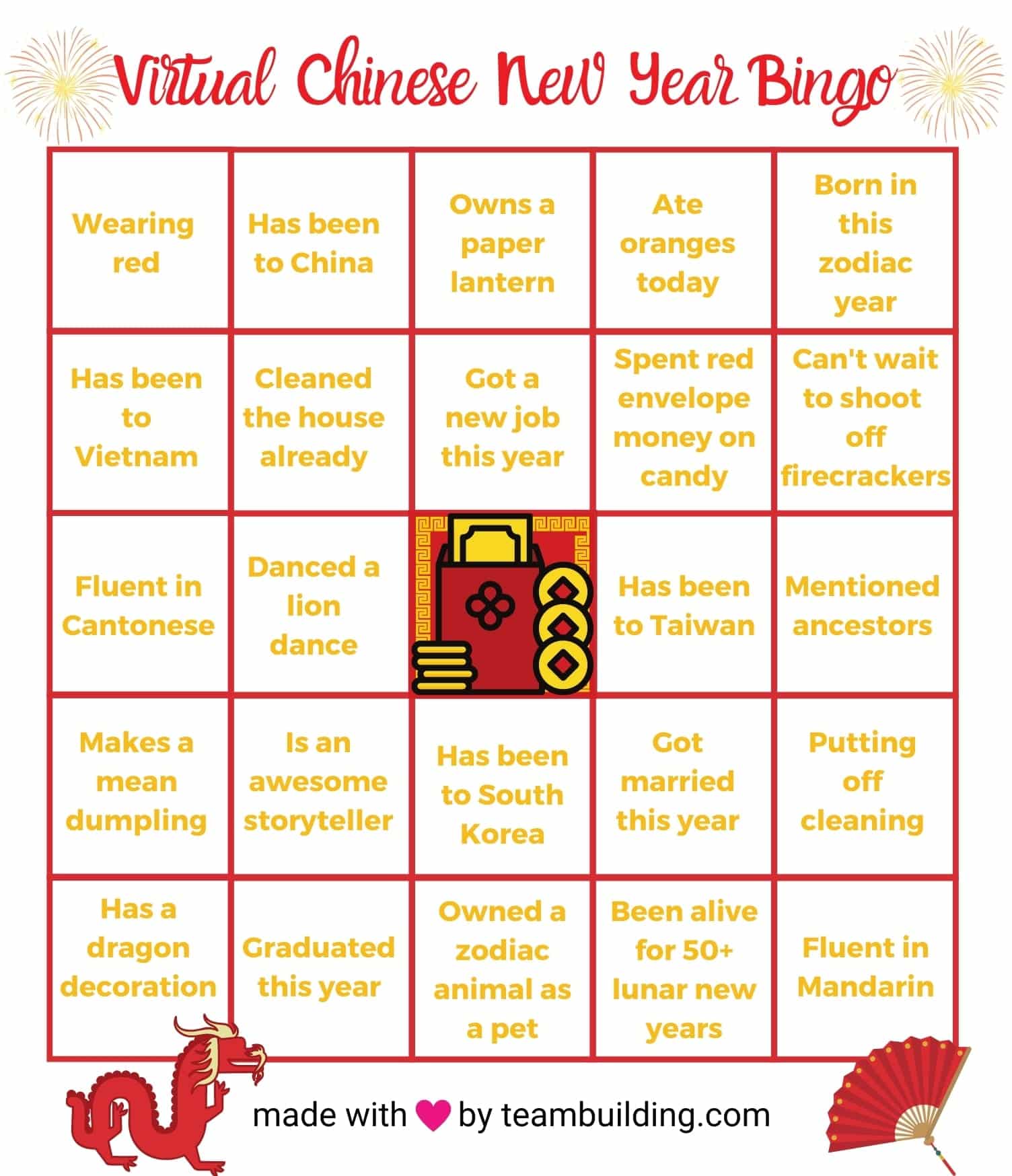 Virtual Chinese New Year Bingo template