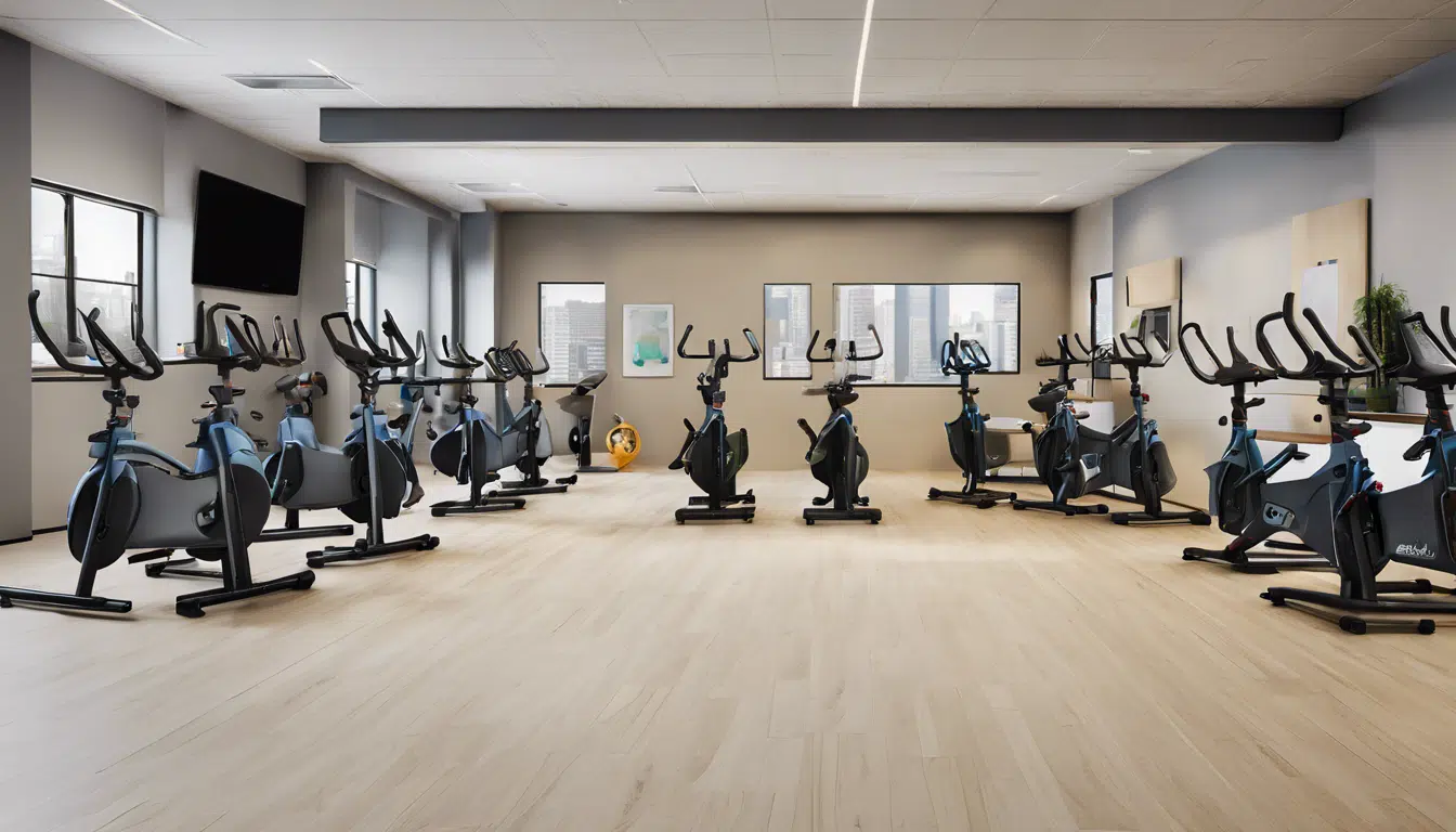 photo of a room full of elliptical machines