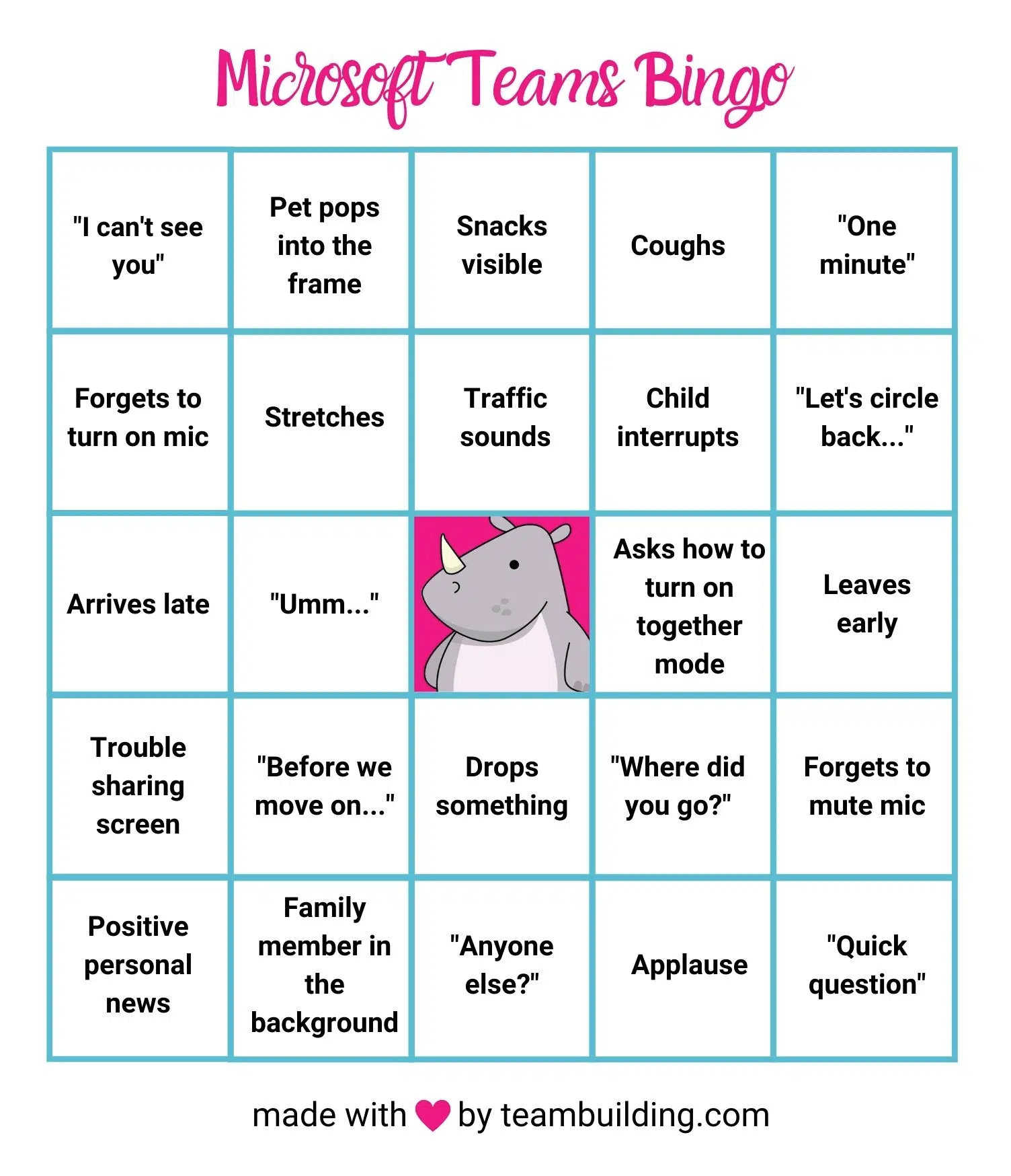 Microsoft Teams Bingo template